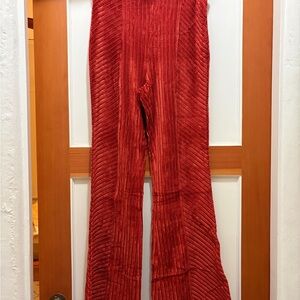Free People Crimson Ribbed Velvet Flare Pants